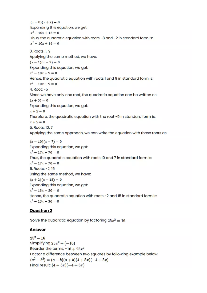 Quadratic function and equation #2 - Questions and Answers - Page 4