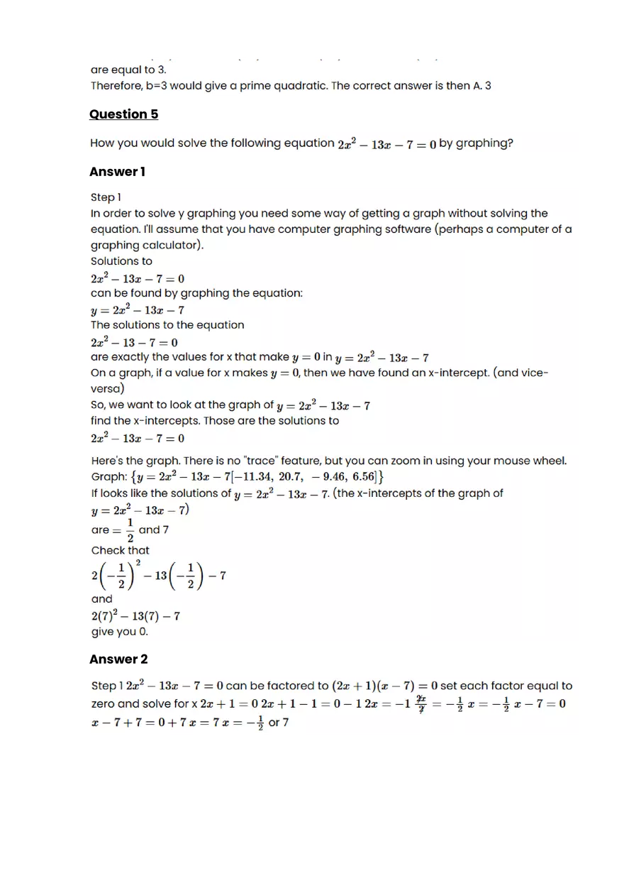 Quadratic function and equation #2 - Questions and Answers - Page 6