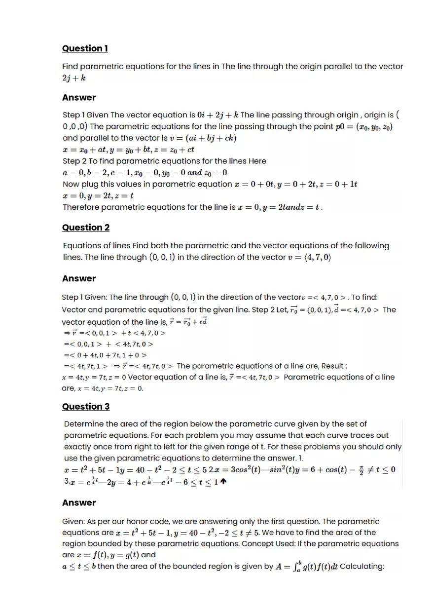 Parametric equations, polar coordinates, and vector-valued functions #4 - Questions and Answers - Page 1
