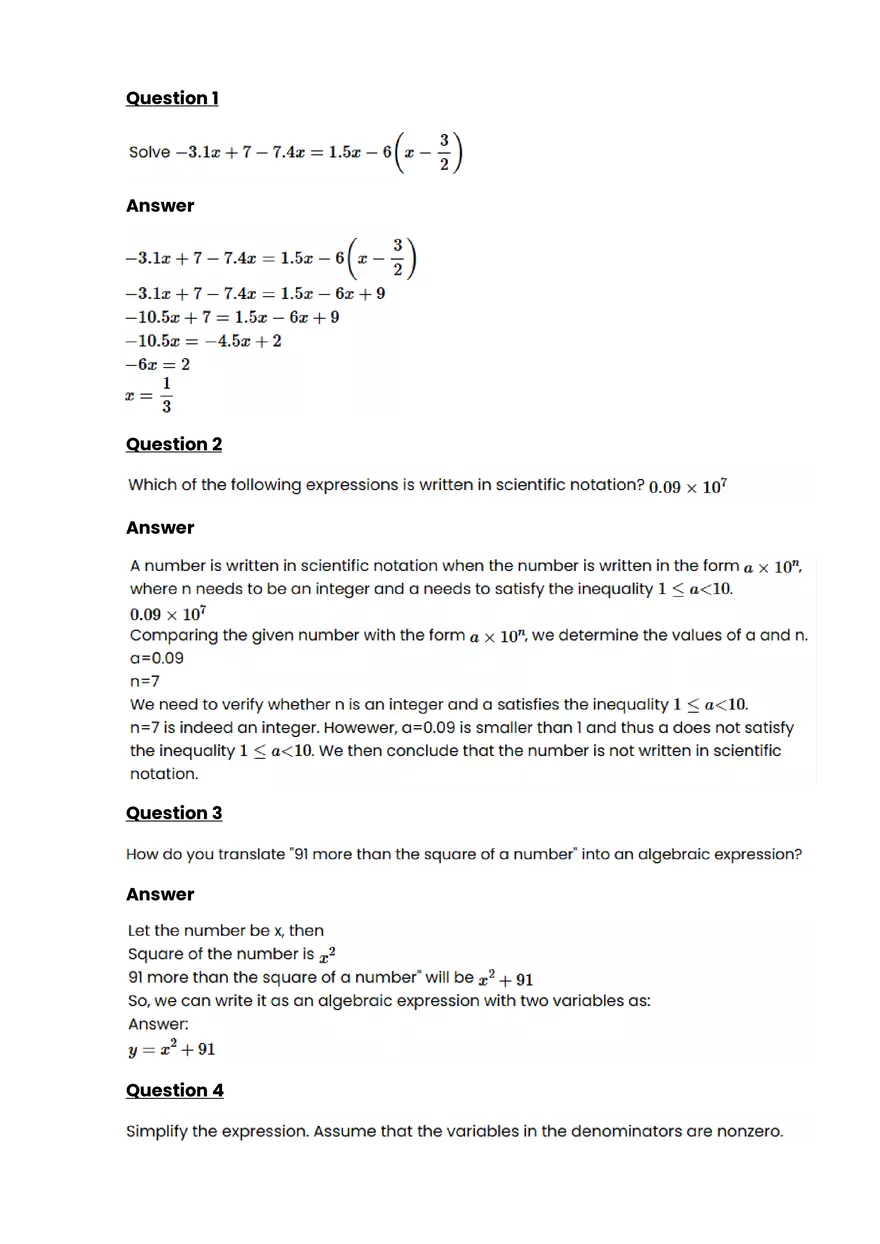 Equations, expressions, and inequalitie #3 - Questions and Answers - Page 1