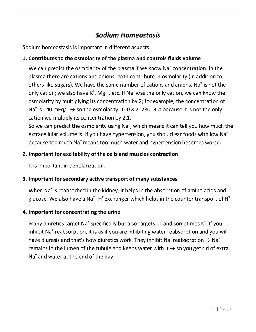 Sodium Homeostasis Lecture - Page 1