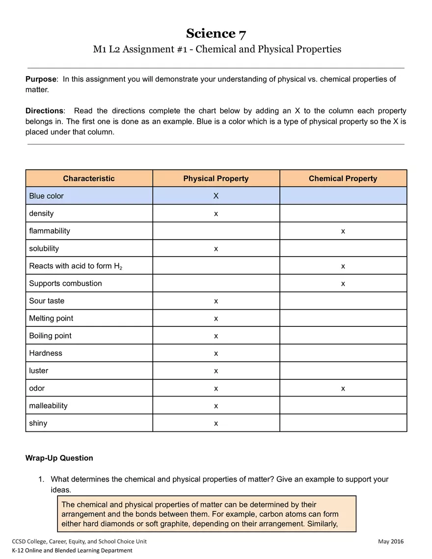 Assignment #1 - Chemical & Physical Properties - Page 1