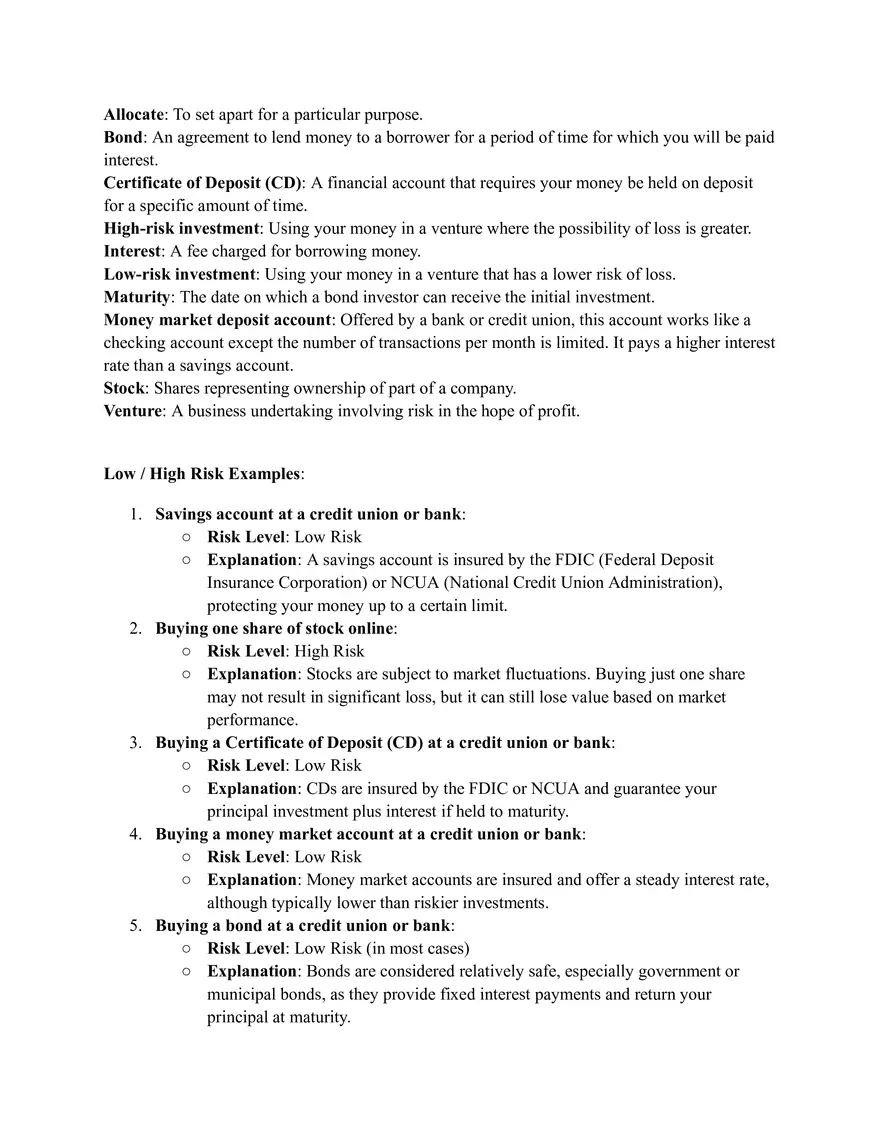 Low / High Risk Examples - Page 1