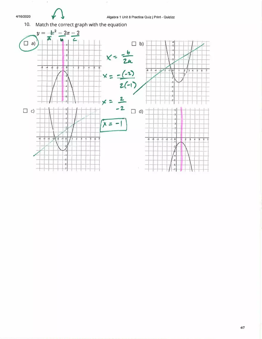Algebra Practice Quiz Answers - Page 9