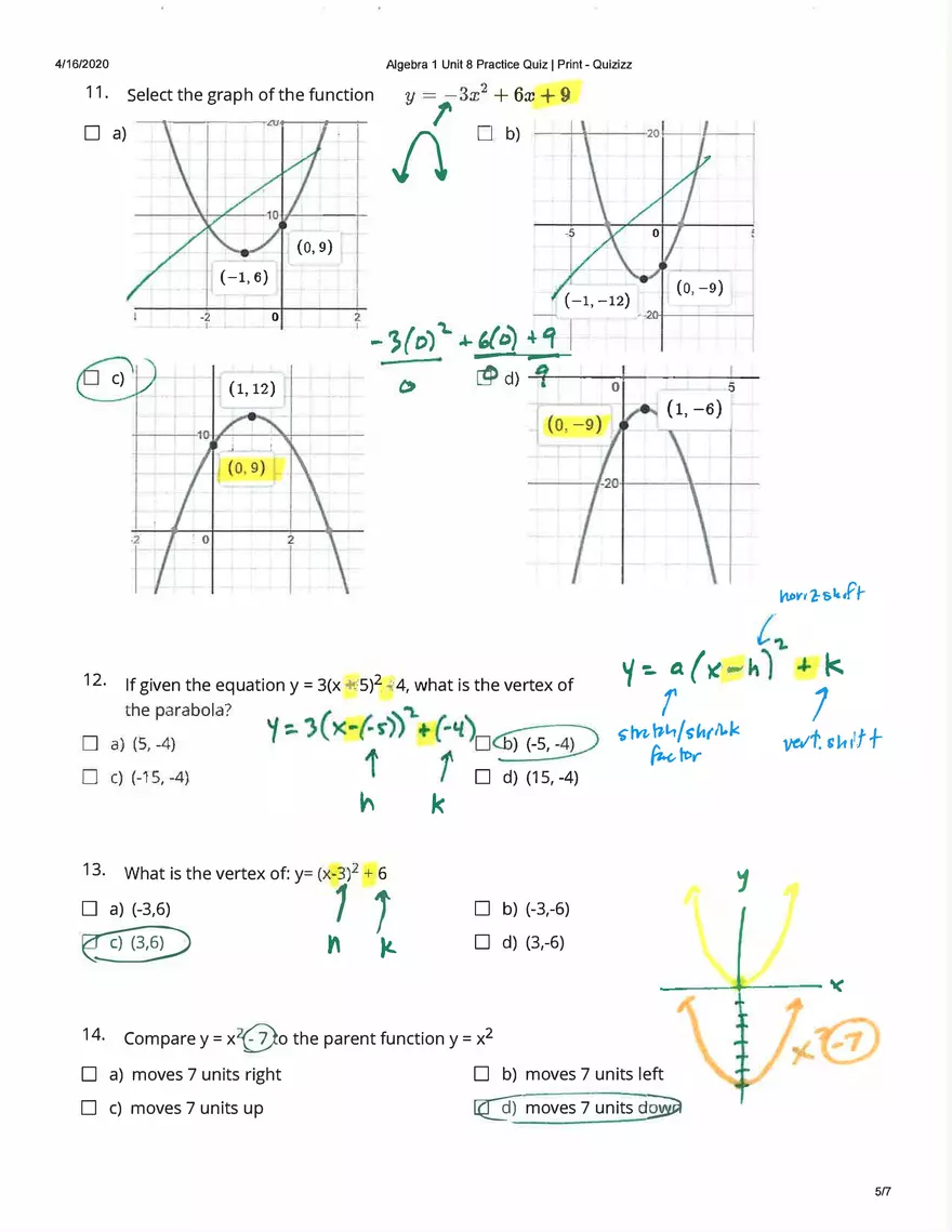 Algebra Practice Quiz Answers - Page 10