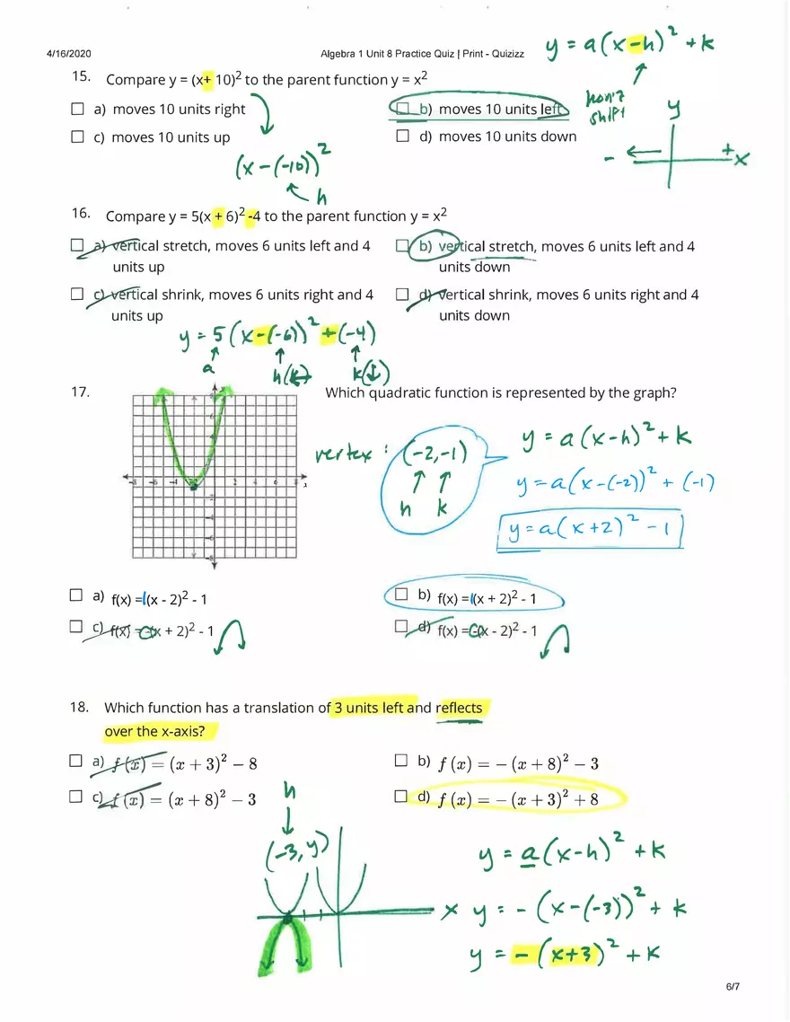 Algebra Practice Quiz Answers - Page 11