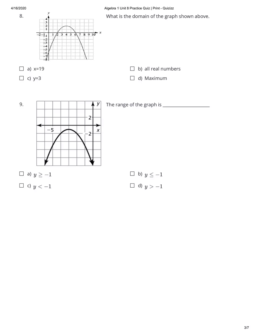 Algebra Practice Quiz Answers - Page 12