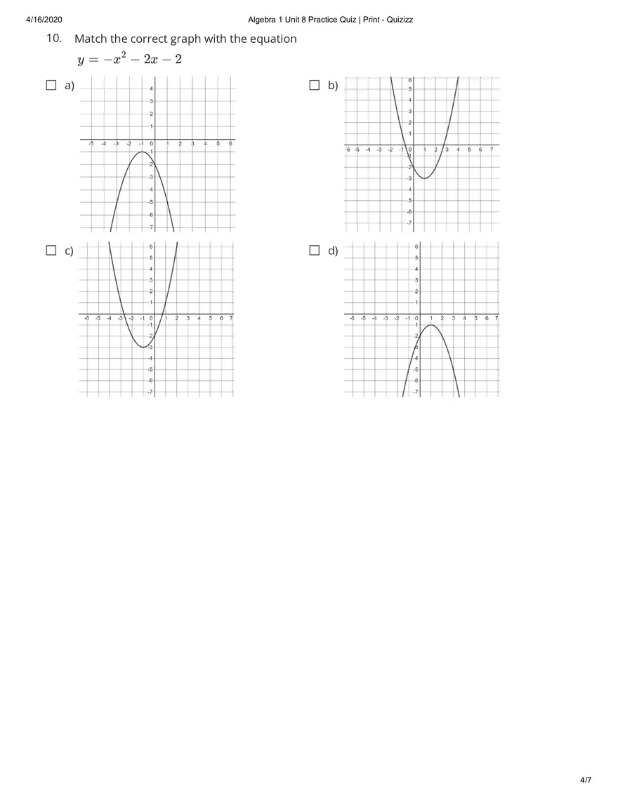 Algebra Practice Quiz Answers - Page 13
