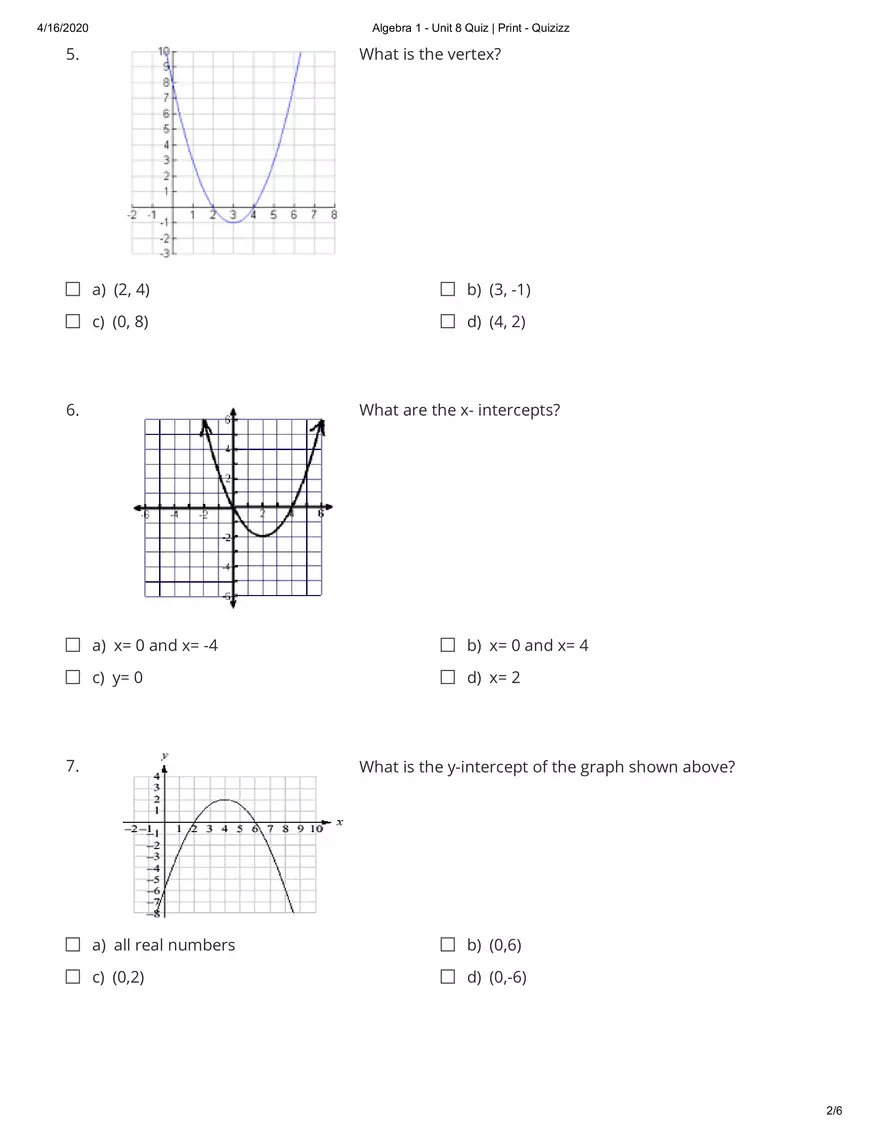 Algebra Practice Quiz Answers - Page 18