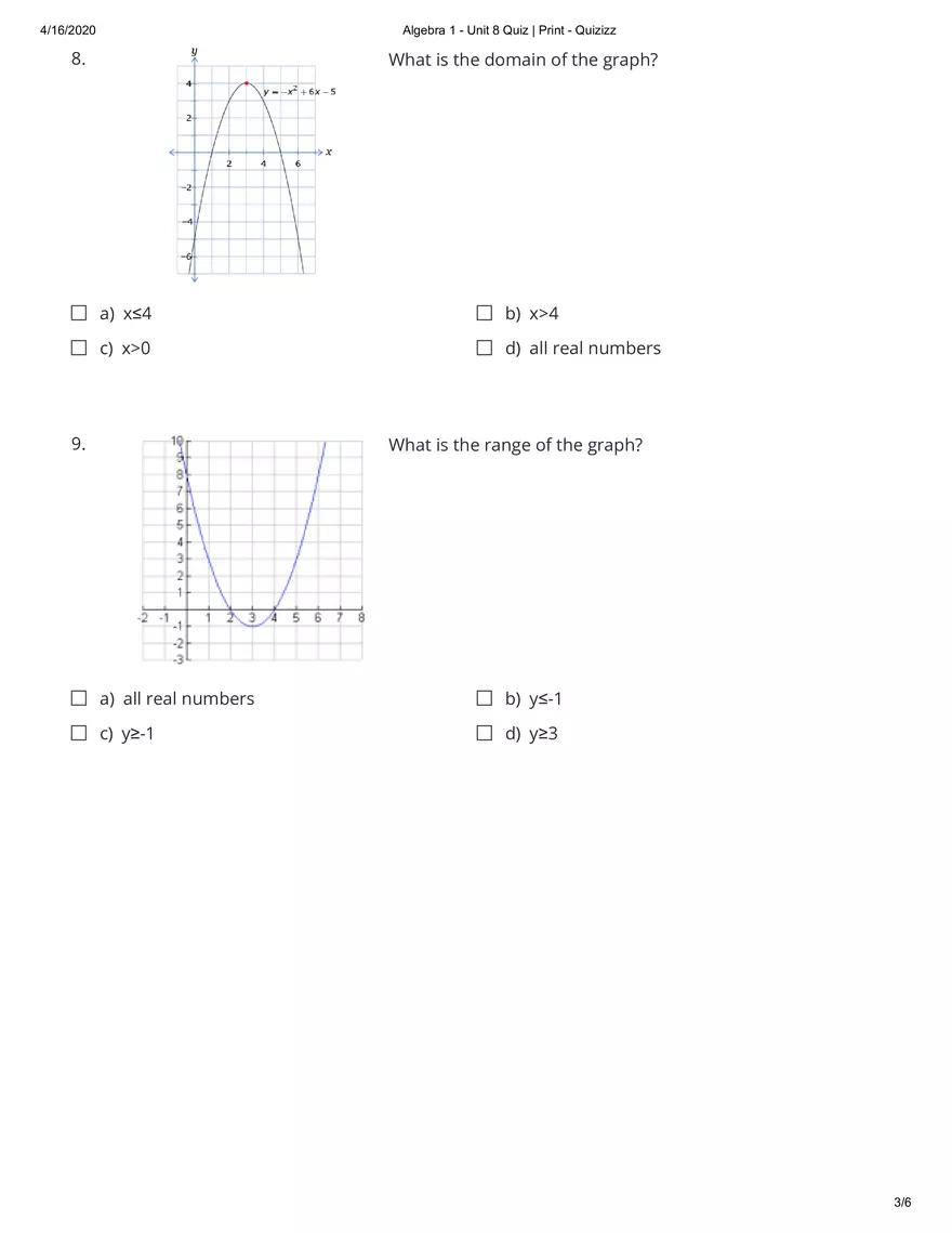 Algebra Practice Quiz Answers - Page 19