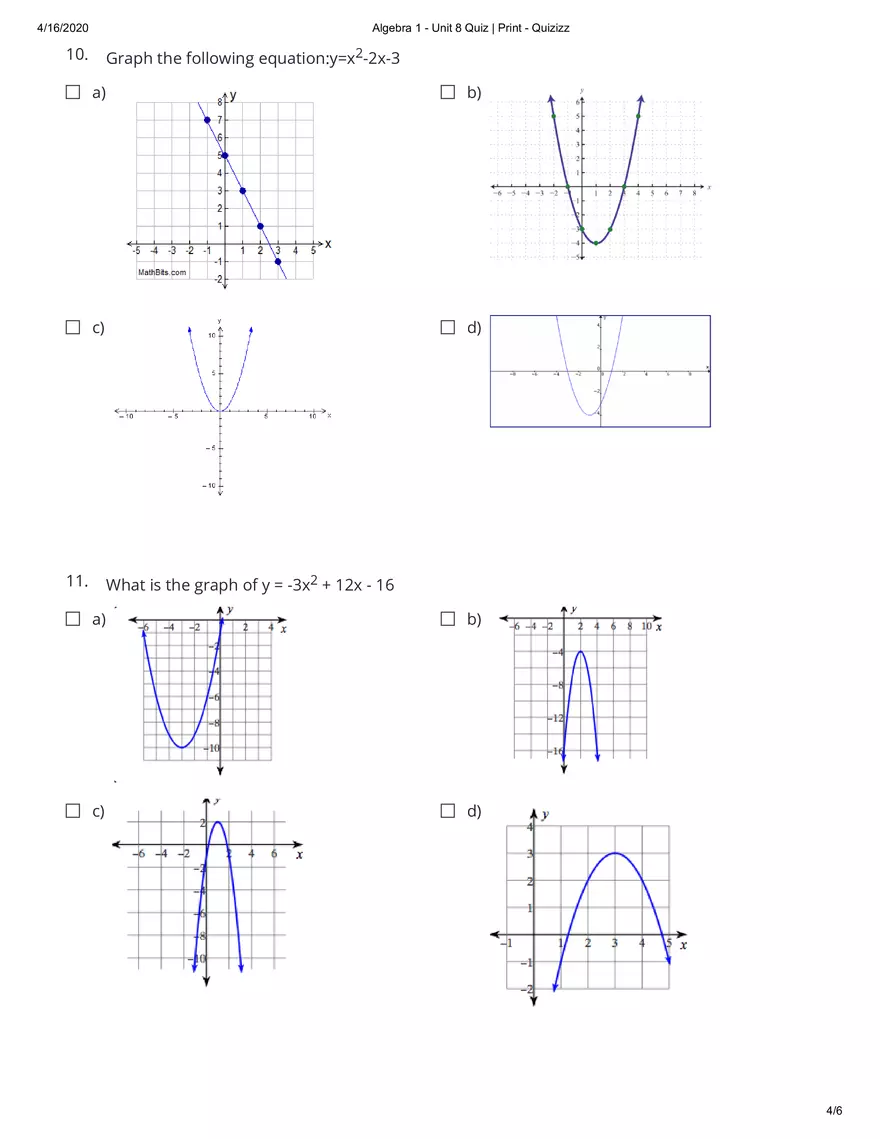 Algebra Practice Quiz Answers - Page 3