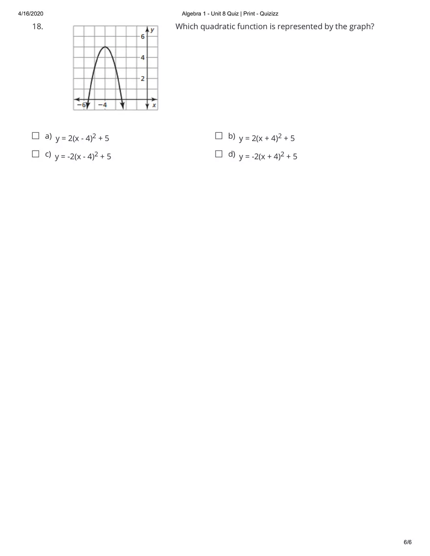 Algebra Practice Quiz Answers - Page 5