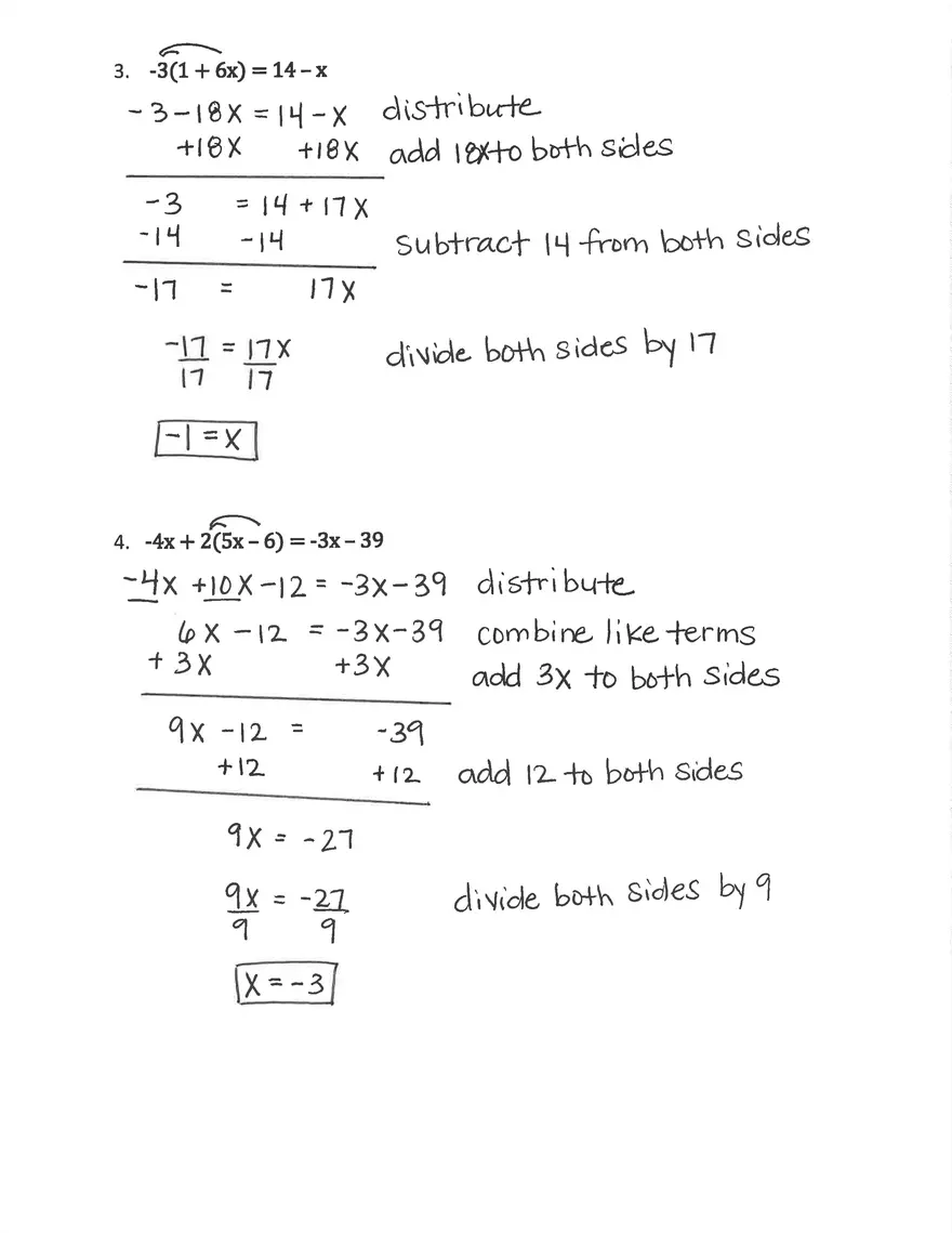 Solving Multi-Step Equations Answers - Page 2