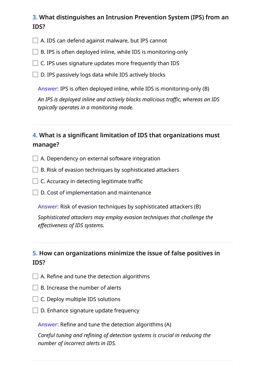 Quiz on Intrusion Detection Systems (IDS) - Page 2