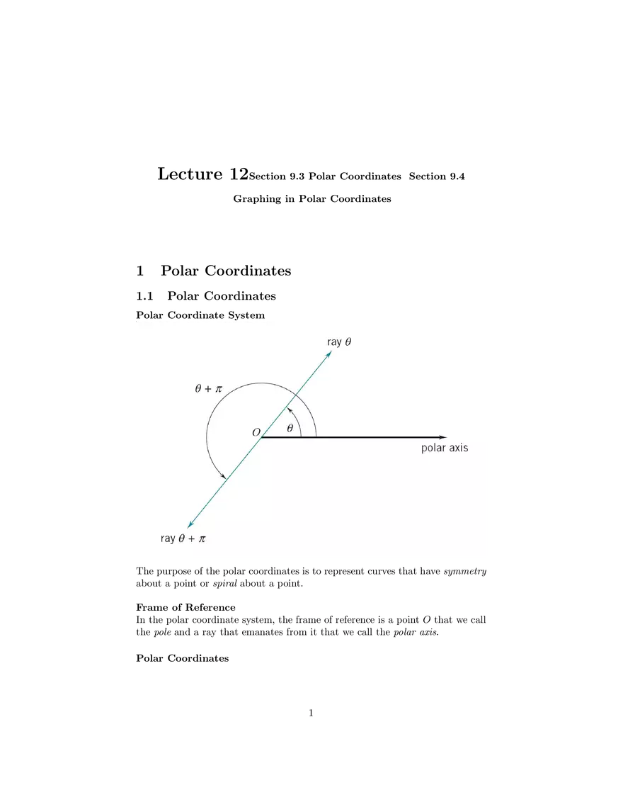 Polar Coordinates Graphing in Polar Coordinates - Page 1