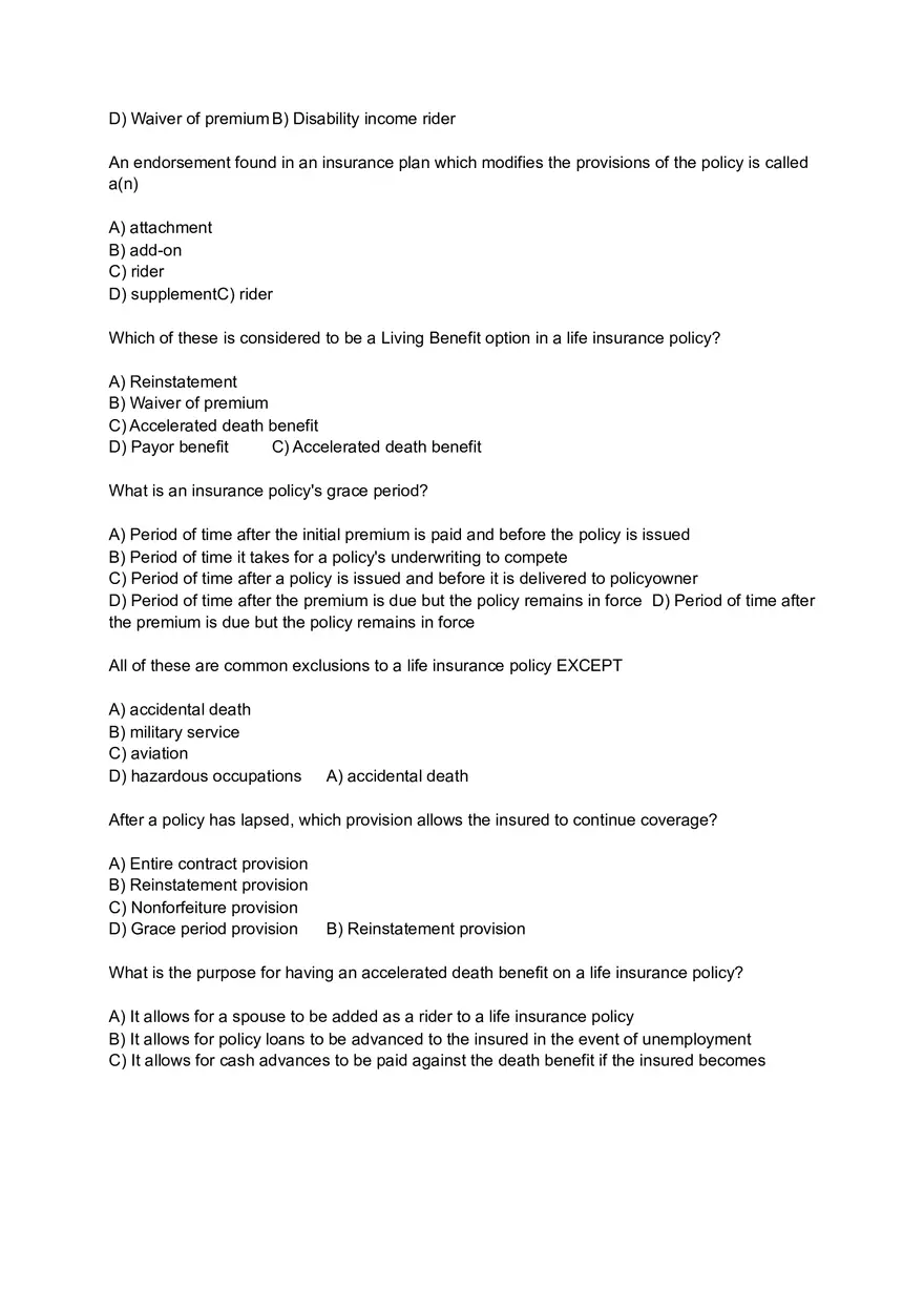 Policy Provisions, Options and Riders - Page 7