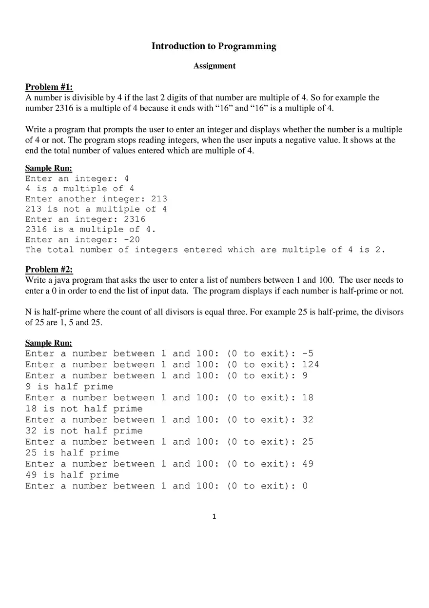Assignment - Java Programming Exercises and Solutions - Page 1
