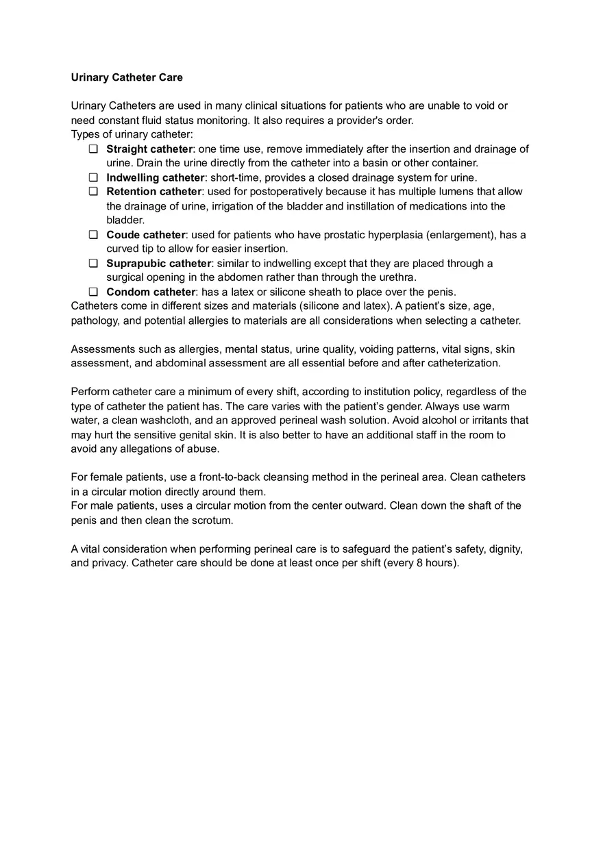 Urinary Catheter Care - Page 1