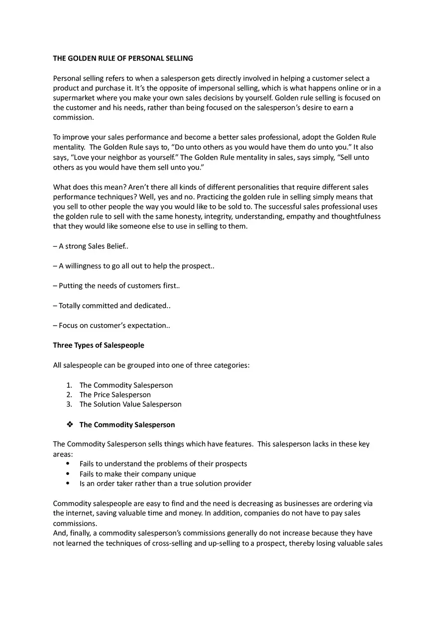 The Golden Rule Of Personal Selling - Page 1