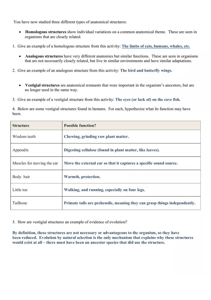 Evidence of Evolution Answer Key - Page 7