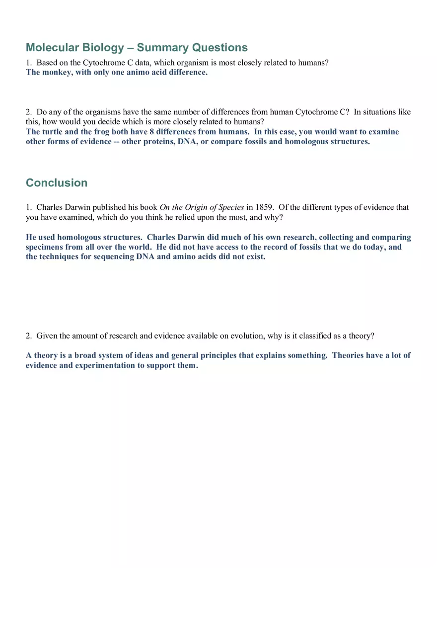 Evidence of Evolution Answer Key - Page 9