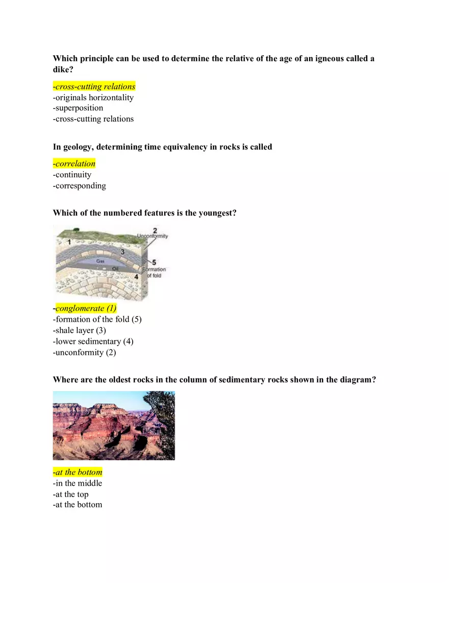 Geology Answer Key (Determine the Relative of the Age of an Igneous Called a Dike) - Page 1