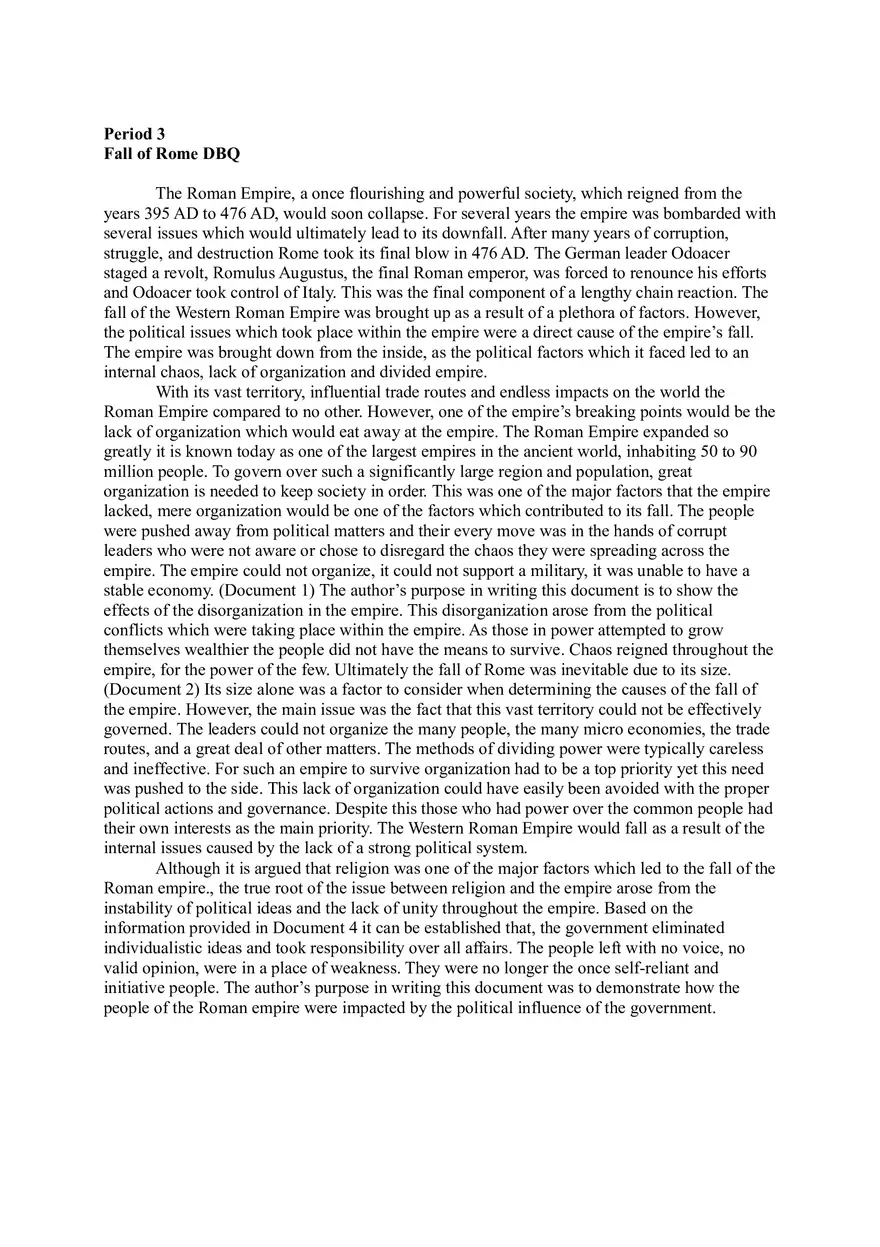 Fall of Rome DBQ - Page 1