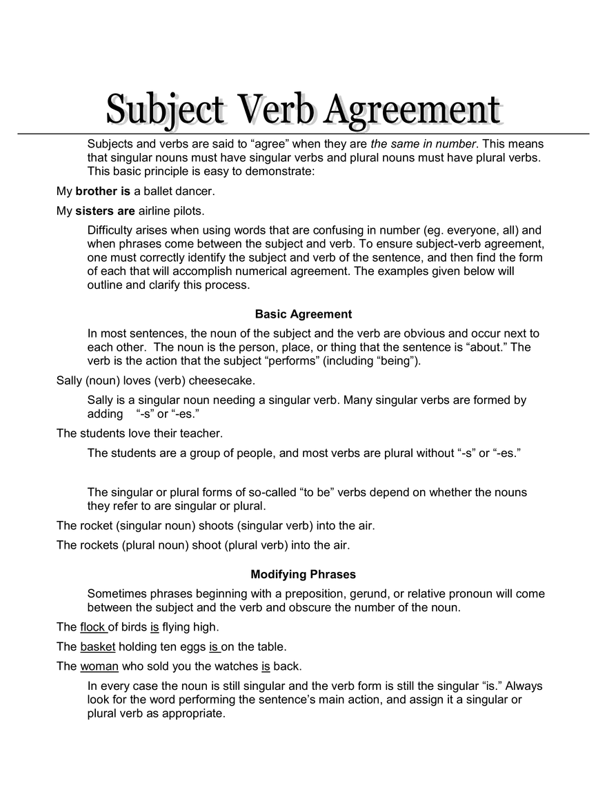 Subject-Verb Agreement Grammar - 2 - Page 1