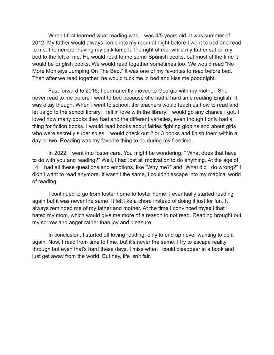 Essay #1: Literacy Narrative Rough Draft - Page 1