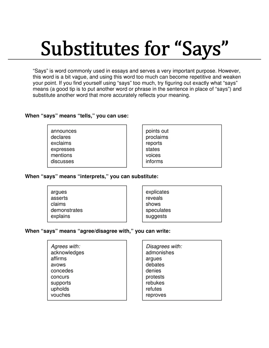 Substitutes for Says - Page 1
