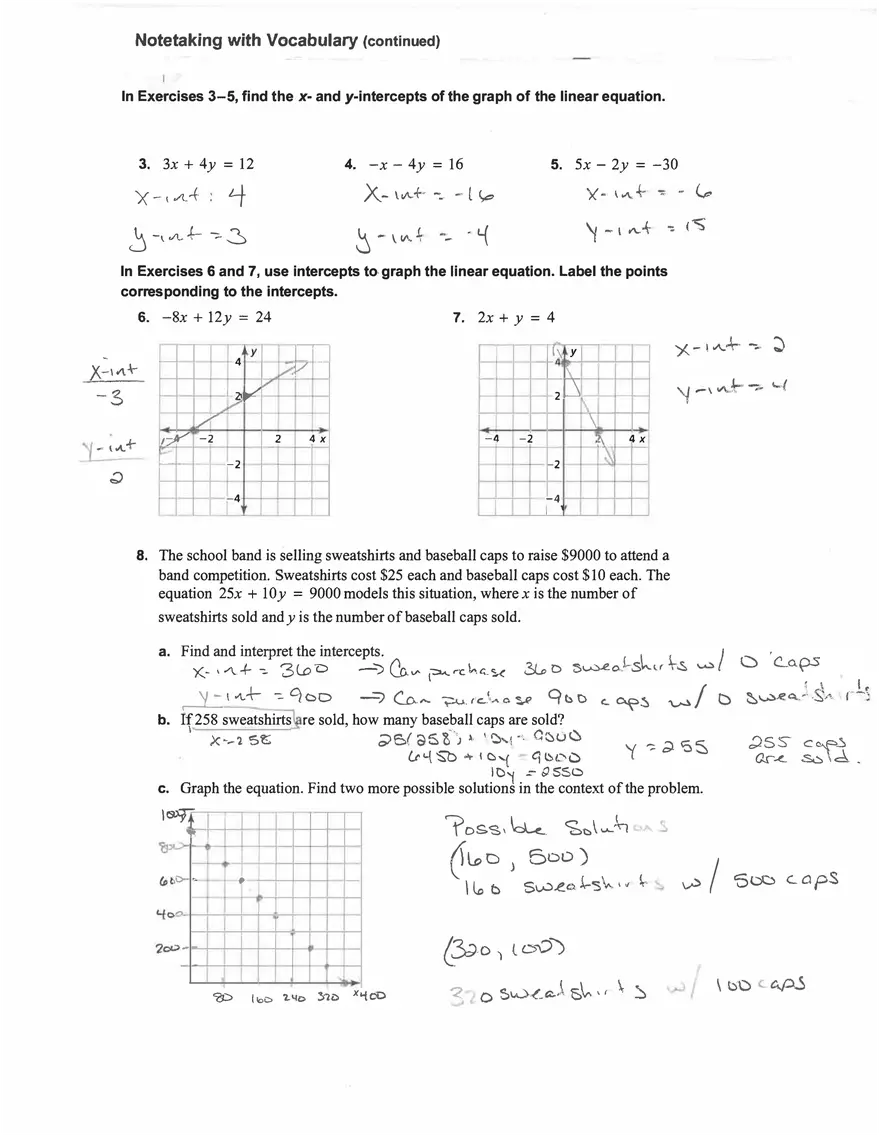 Using lntercepts to Graph Equations - Page 4