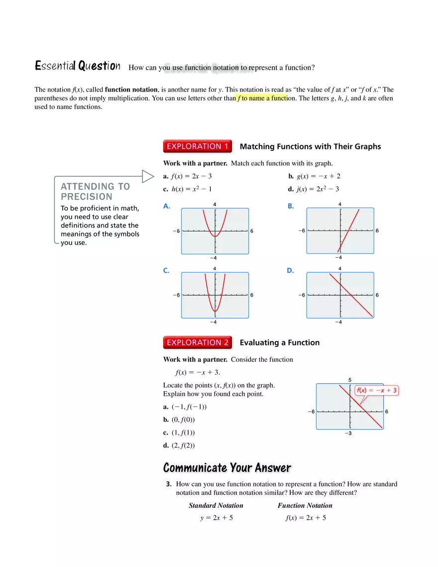 Matching Functions with Their Graphs - Page 1