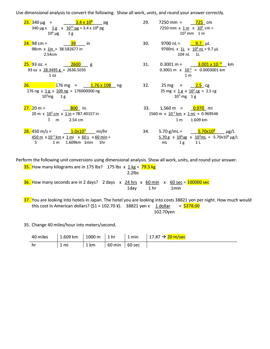 Summative 1.1, 1.2 Study Guide of Dimensional Analysis Algebra - Page 2