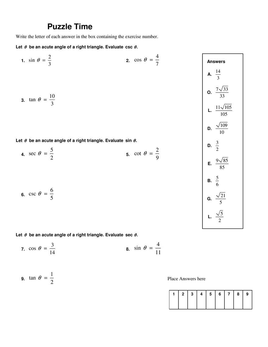 Acute Angle of a Right Triangl - Page 1