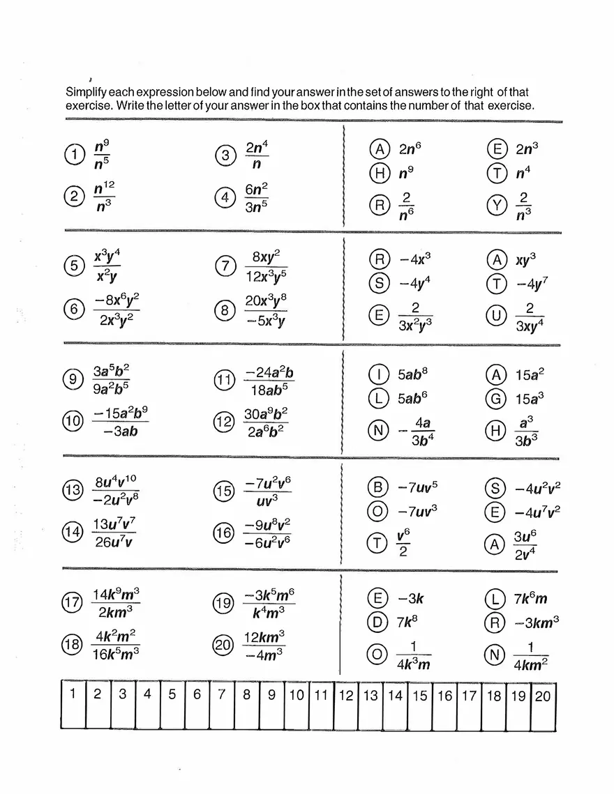 Simplify each expression of Algebra - Page 1