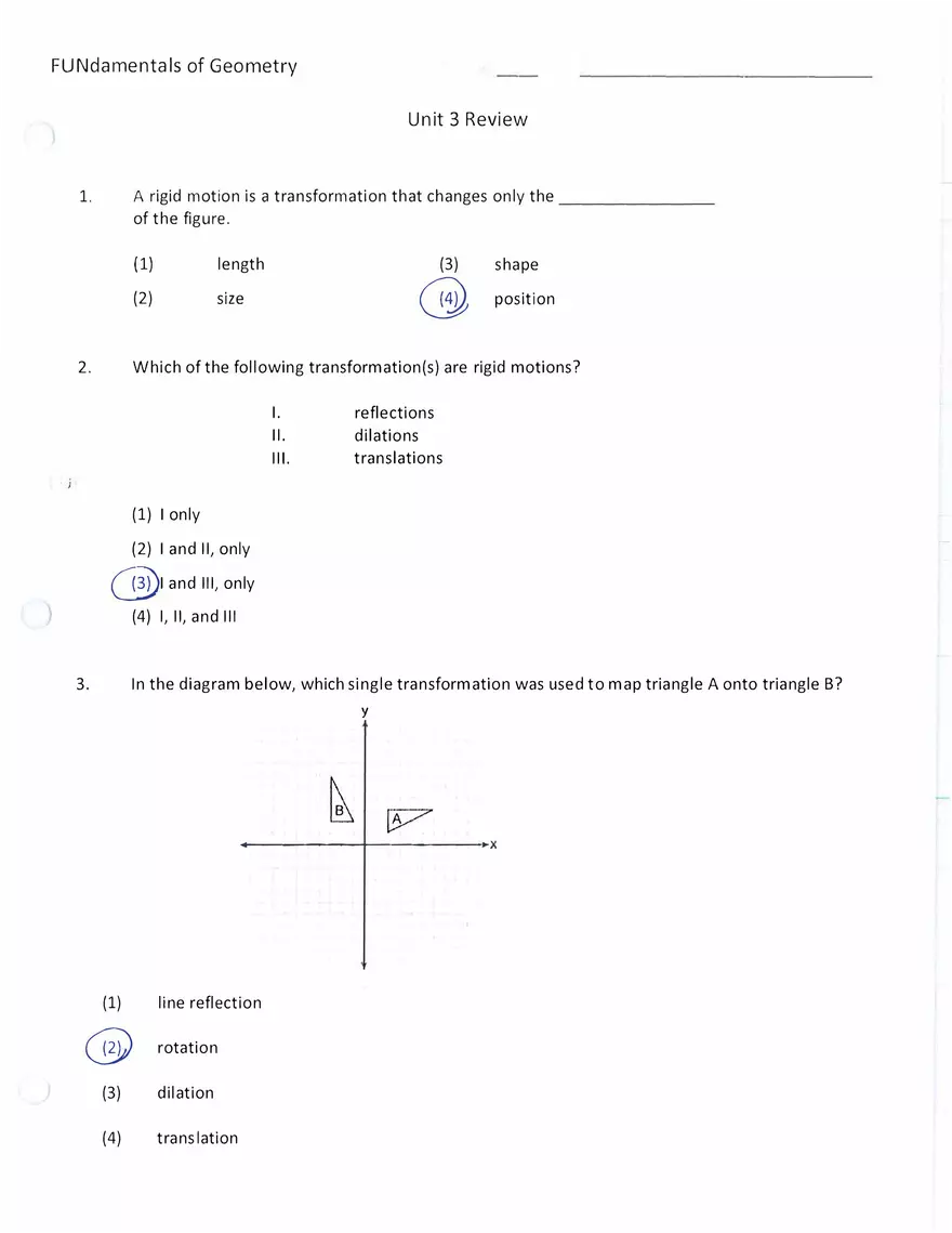 Unit 3 Review Fundamentals of Geometry - Page 1