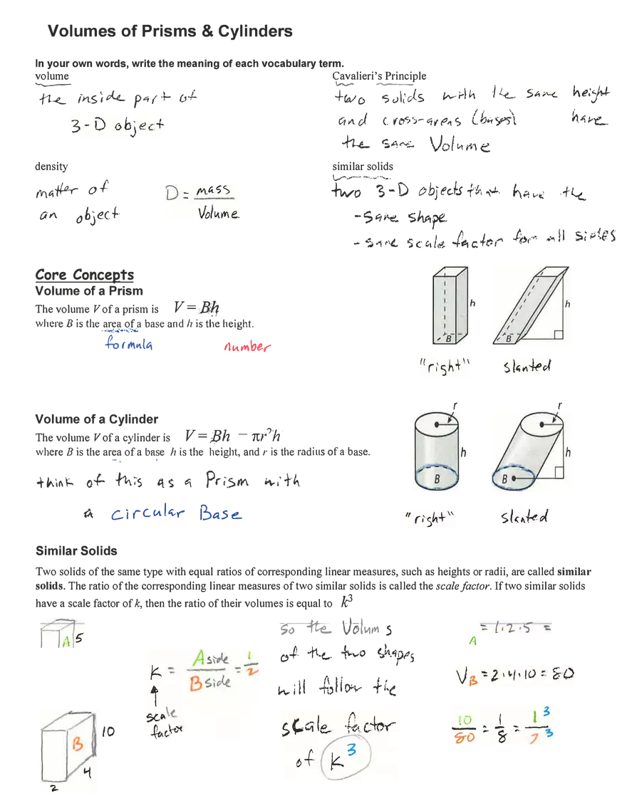Volumes of Prisms and Cylinders - Page 1