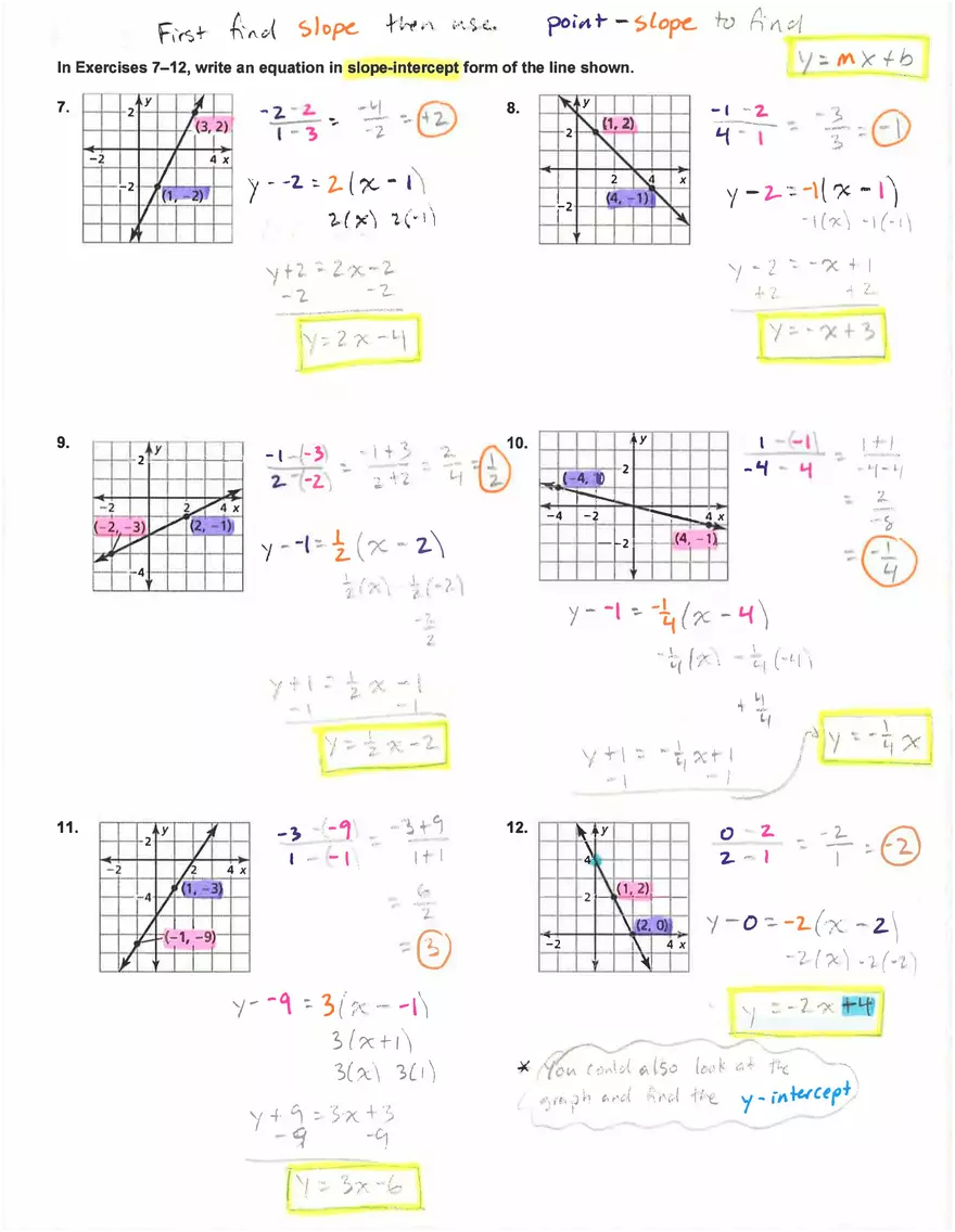Writing Equations in Point-Slope form - Page 2