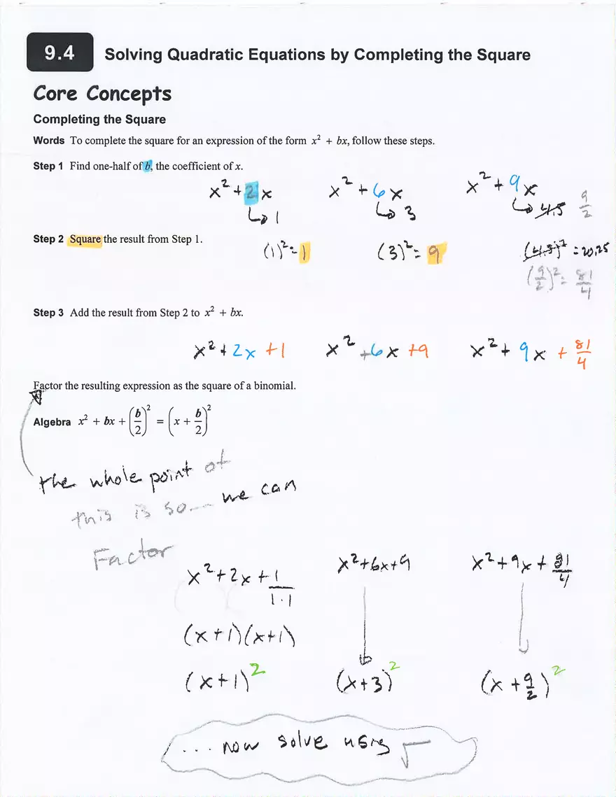 Solving Quadratic Equations Ьу Completing the Square - Page 1