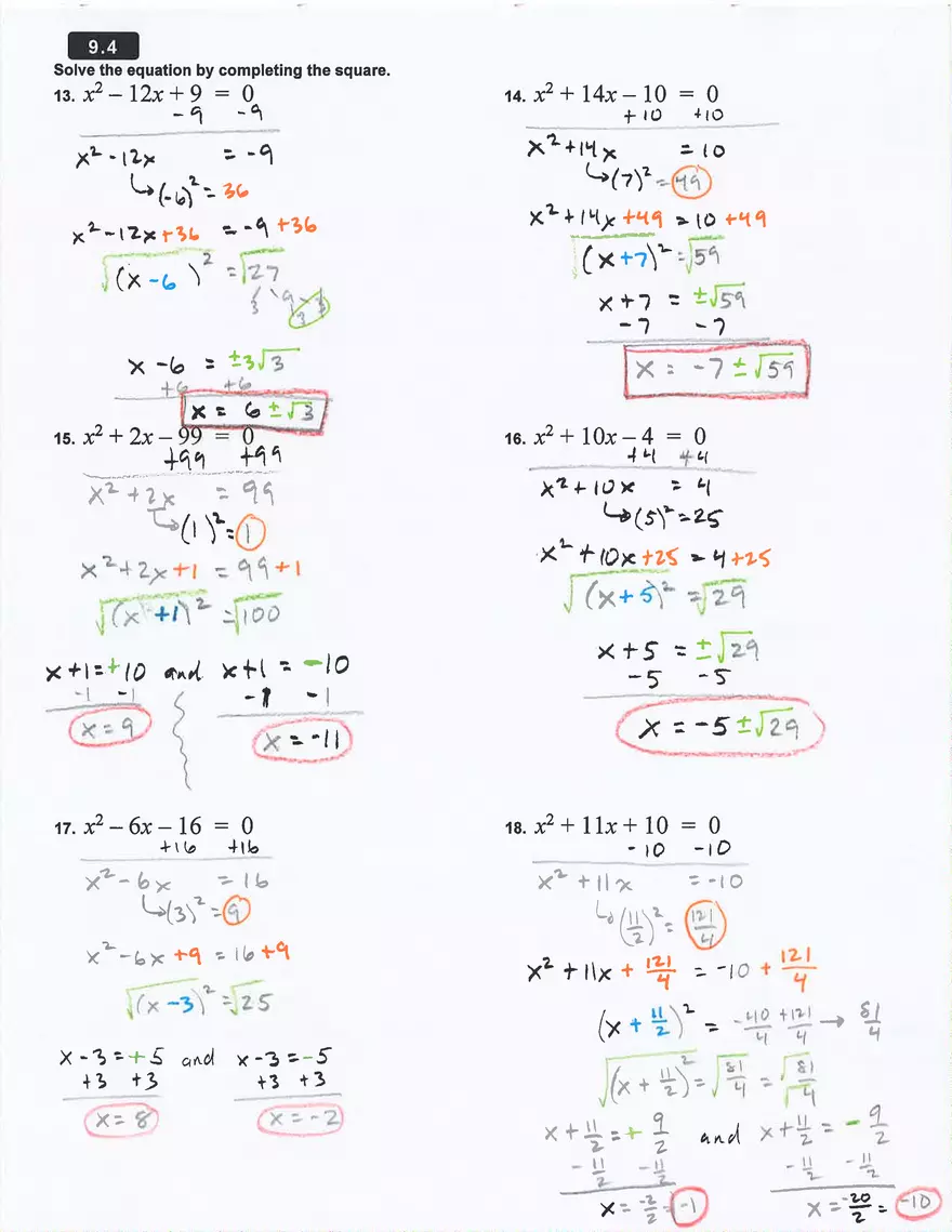 Solving Quadratic Equations Ьу Completing the Square - Page 3