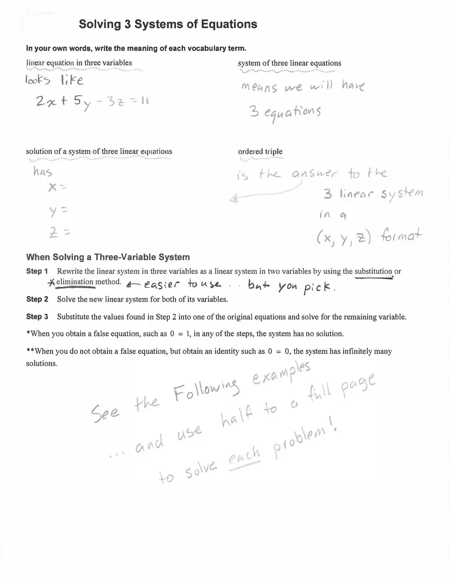 Solving 3 Systems of Equations - Page 1