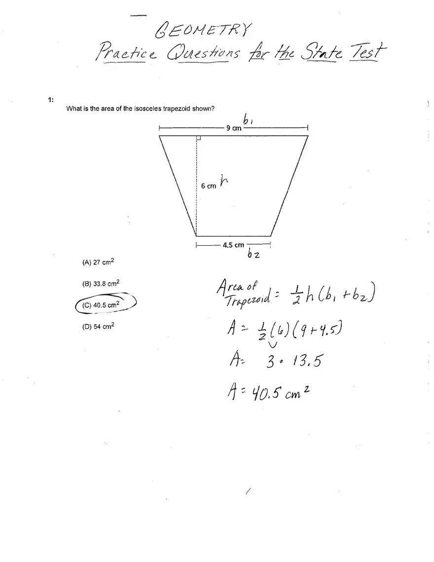 Practice Questions for the State Test of Geometry - Page 1
