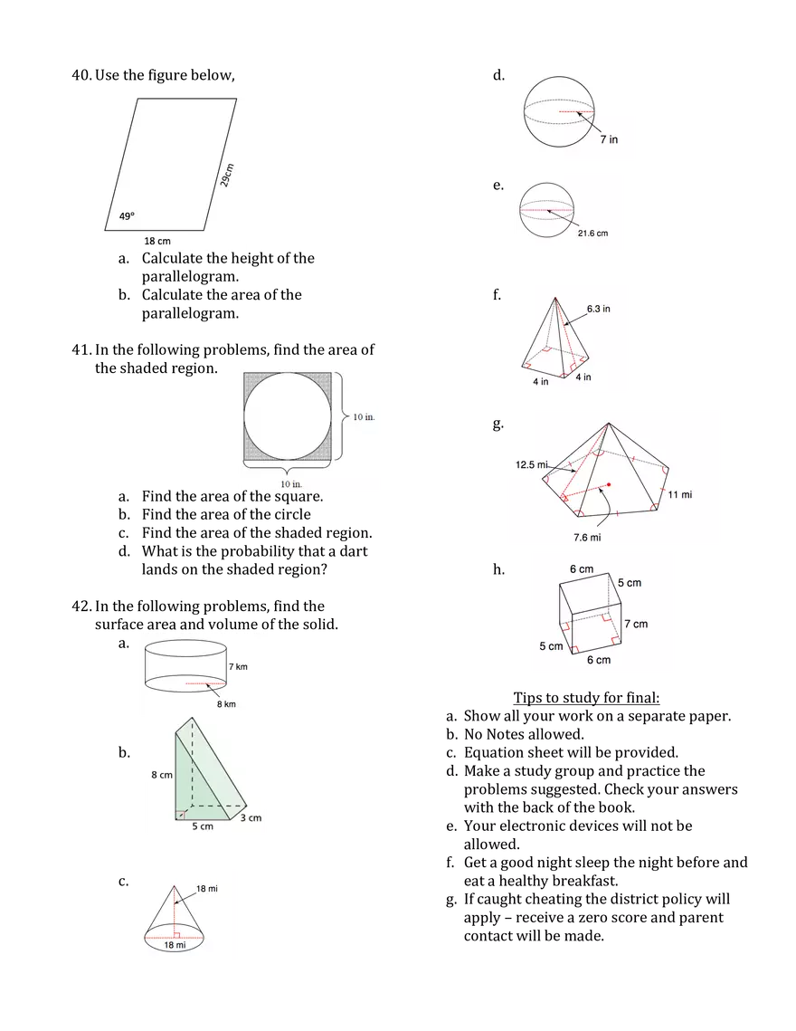 Geometry Semester 2 Final Exam Review - Page 5
