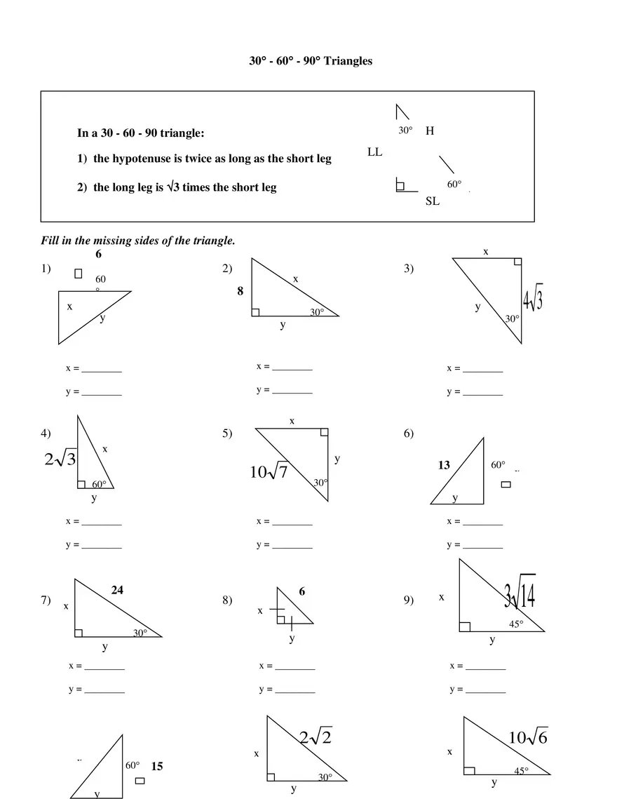 Triangles 30 - 60 - 90 - Page 1