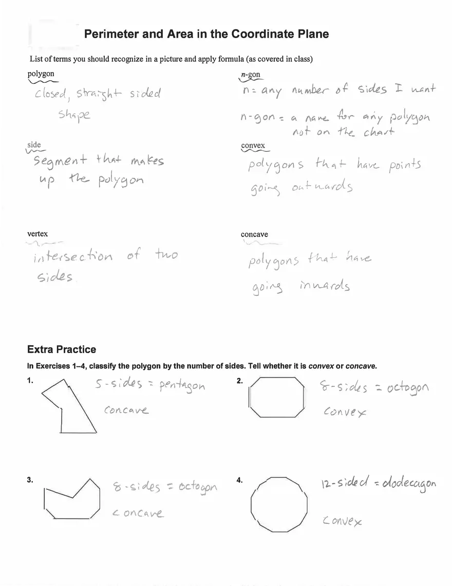 Perimeter and Area in the Coordinate Plane of Algebra - Page 1
