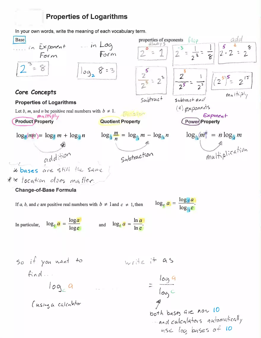 Properties of Logarithms Algebra - Page 1