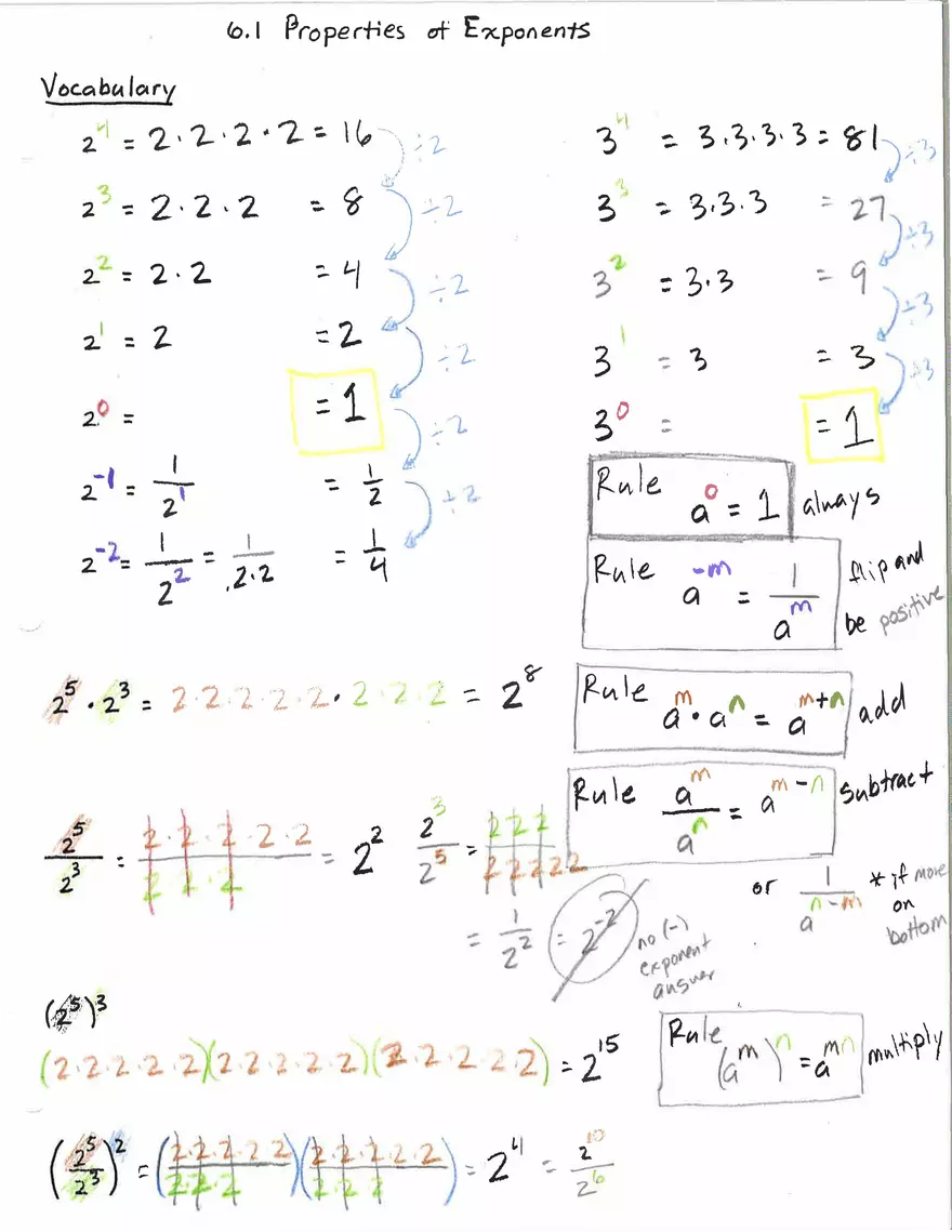 Algebra 1  Student Journal Properties of Exponents - Page 1