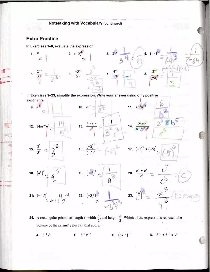 Algebra 1  Student Journal Properties of Exponents - Page 3