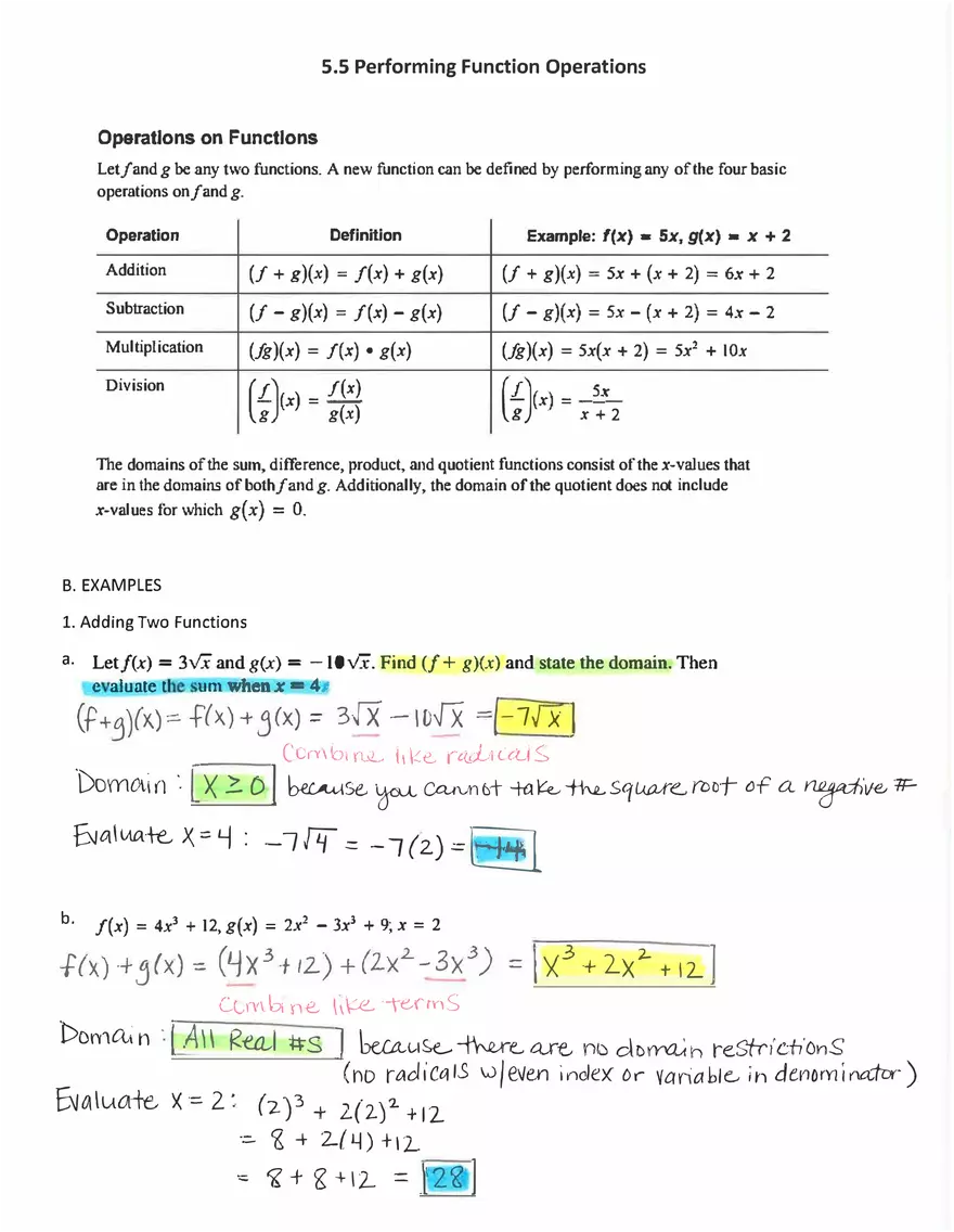 Performing Function Operations - Page 1