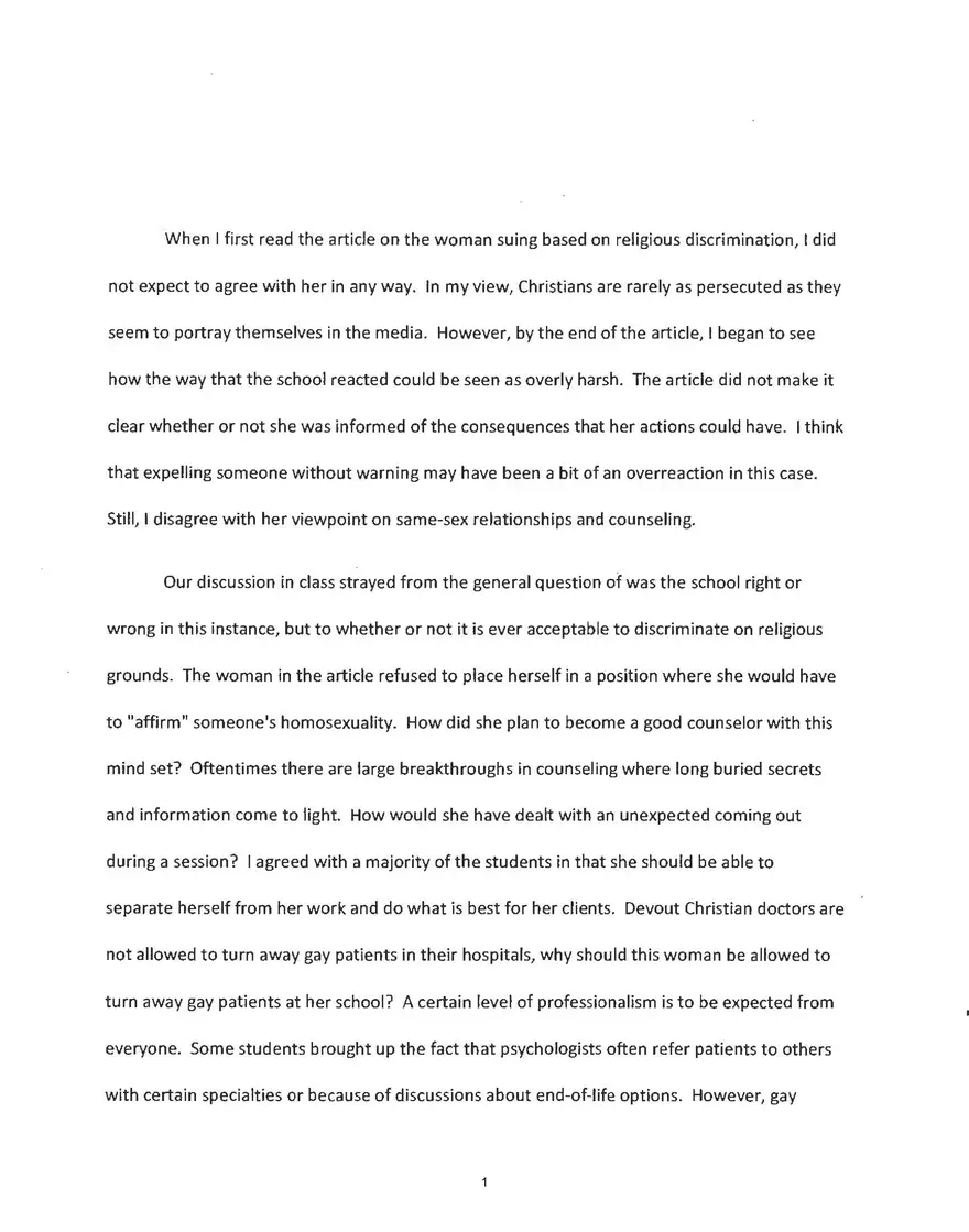 17.S914 Reflection Paper: Reflection 1 (Religion and Sexuality) - Page 1